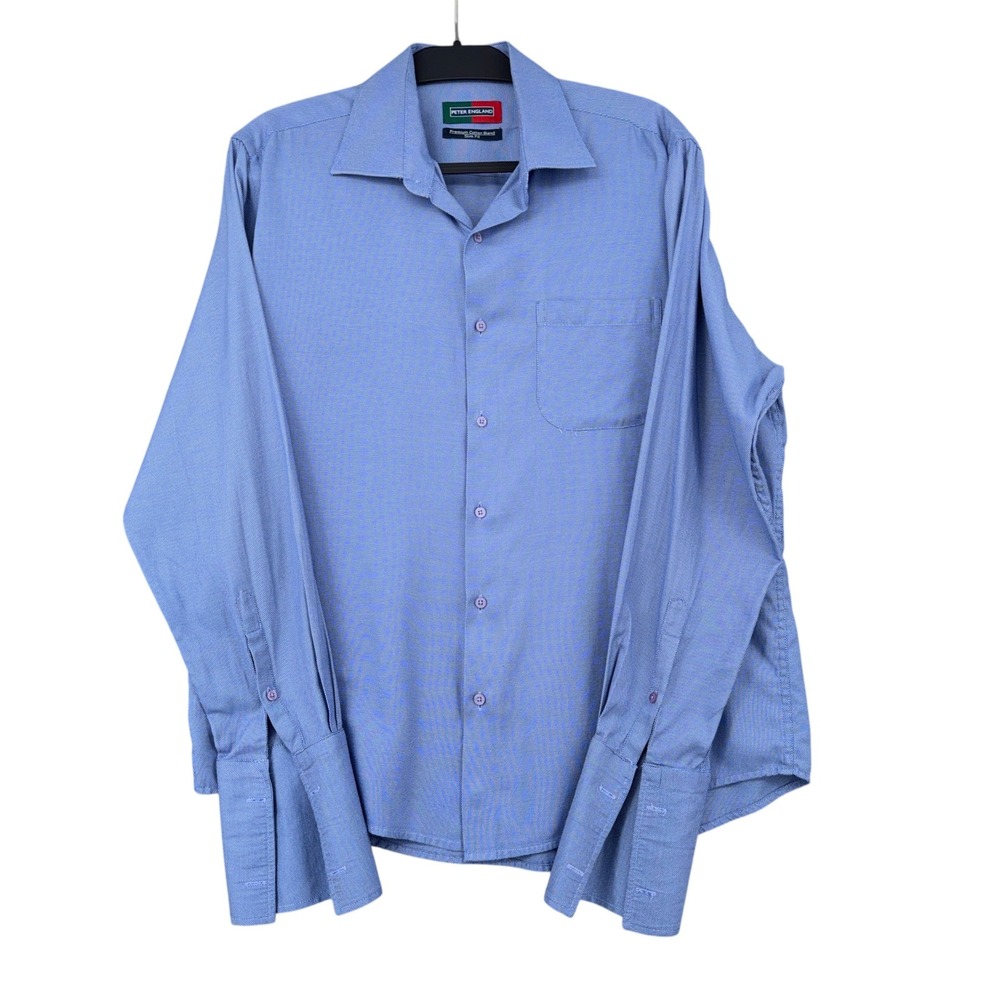 Peter England Mens Blue Slim Fit Premium Cotton Blend Dress Shirt 44cm L/XL